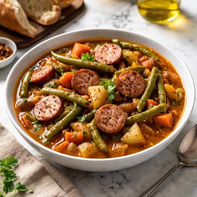 Image of Smoked Sausage and Green Bean Stew