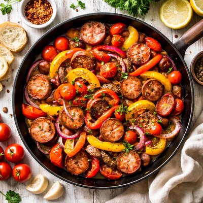 Image of Smoked Sausage Bell Peppers and Tomatoes