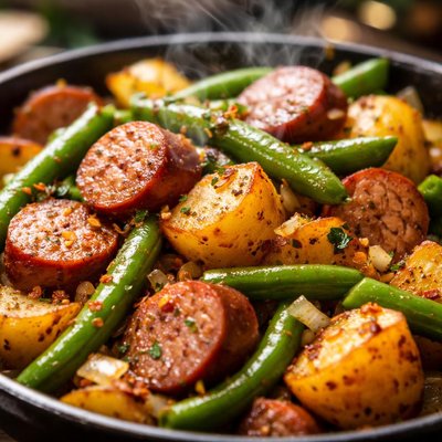 Image of Smoked Sausage Green Beans Potato Skillet