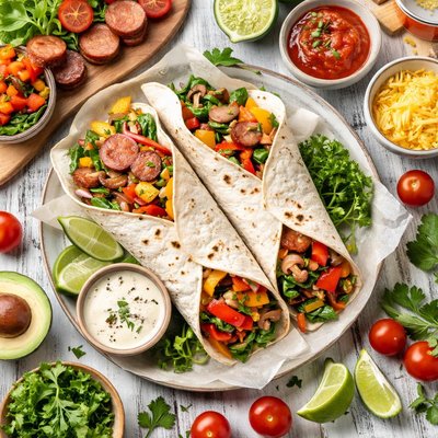 Image of Smoked Sausage Pepper Mushroom Wrap