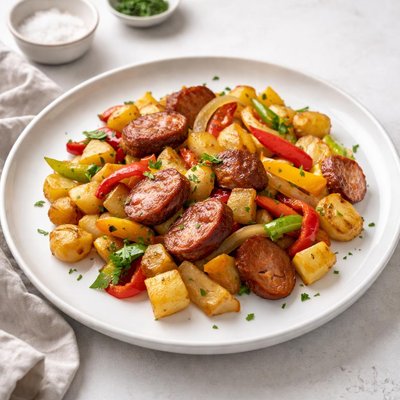Image of Smoked Sausage Taters Peppers and Onions Country Style