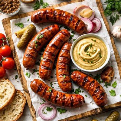 Image of Smoked Sausages with Mustard Sauce