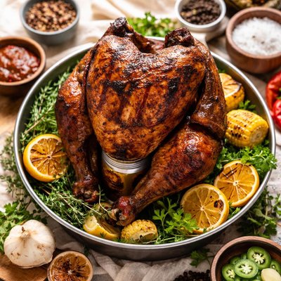 Image of Smokin Drunkin Flame Broiled Turkey Turkey on a Beer Can