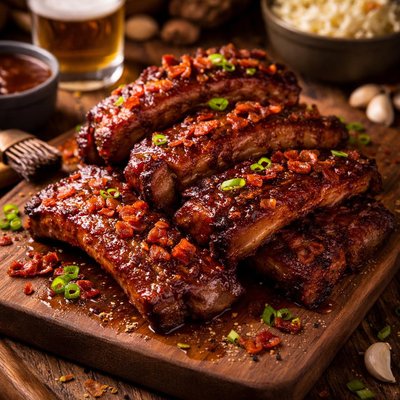 Image of Smokin Maple Bacon Beer Baby Back Ribs