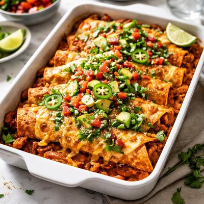 Image of Smoky Chicken and Chorizo Mexican Enchilada Baked Casserole