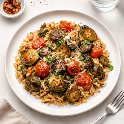 Image of Smoky Orzo with Brussels Sprouts and Tomatoes