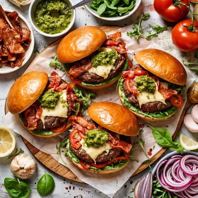 Image of Smoky Pesto Cheeseburgers