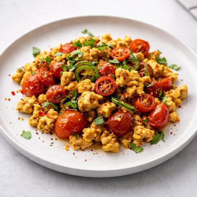 Image of Smoky Scrambled Tofu with Tomatoes and Chile by Deborah Madison