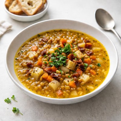 Image of Smoky Split Pea and Root Vegetable Soup