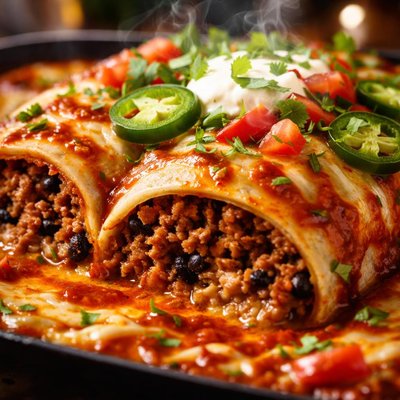 Image of Smothered Beef and Bean Burrito Casserole
