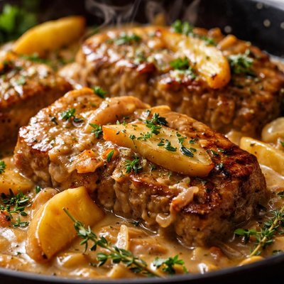 Image of Smothered Pork Chops with Cider and Apples