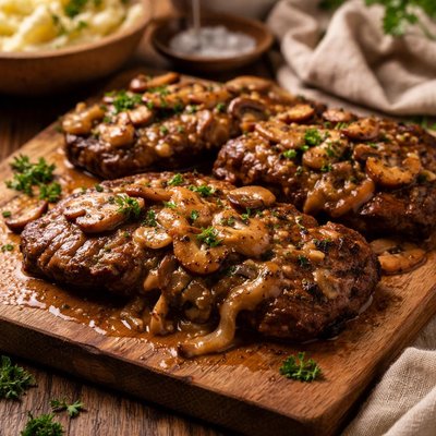 Image of Smothered Steak with Mushroom Gravy