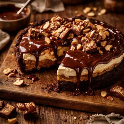 Image of Snickers Pie with Fudge Sauce