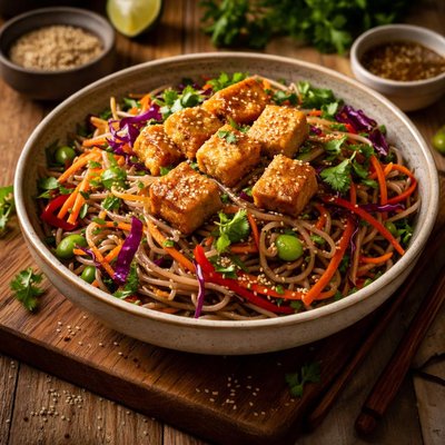 Image of Soba Noodle Salad with Vegetables and Tofu