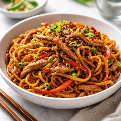 Image of Soft Fried Shanghai Spicy Noodles with Shredded Pork