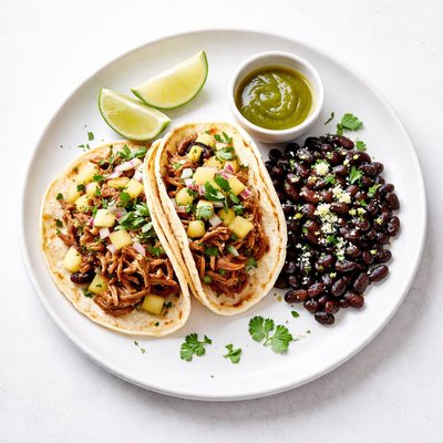 Image of Soft Pork Tacos with Spicy Black Beans