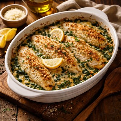 Image of Sole and Spinach Casserole