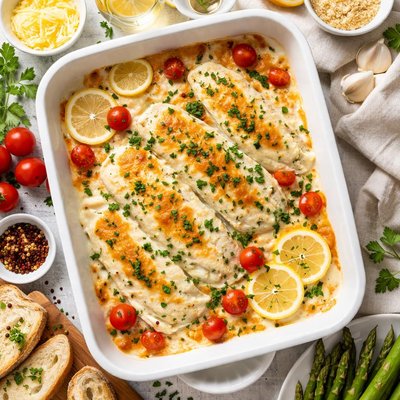 Image of Sole Mornay Baked Fish with a White Cheese Sauce