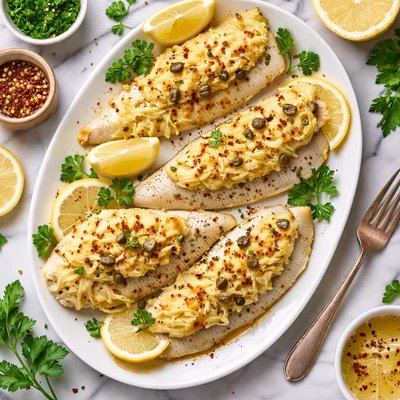 Image of Sole with Lemon Souffle Topping