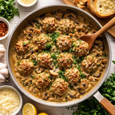 Image of Soupy Mushroom Meatballs