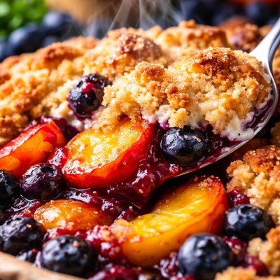 Image of Sour Cream Fresh Blueberry Peach Cobbler