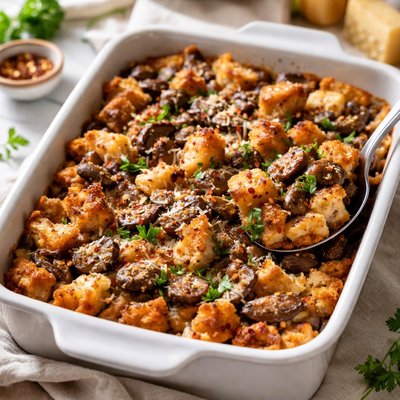 Image of Sourdough Mushroom Sausage Strata