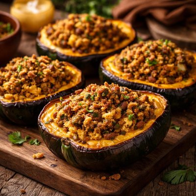 Image of Southern Cornbread Dressing in Acorn Squash