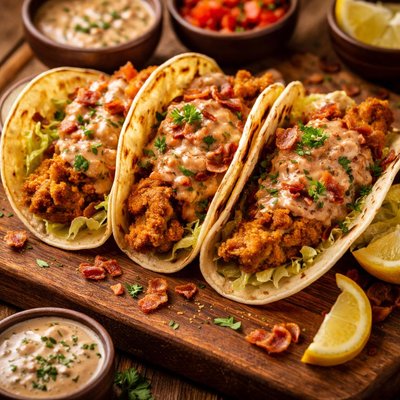 Image of Southern Fried Chicken Tacos with Bacon Gravy