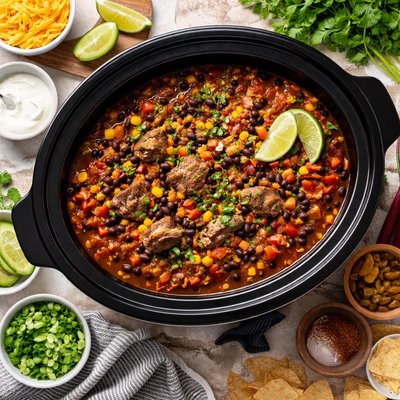 Image of Southwest Steak Beans Crock Pot