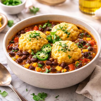 Image of Southwestern Bean Soup with Cornmeal Dumplings