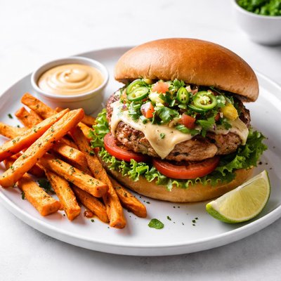 Image of Southwestern Turkey Burgers with Sweet Potato Fries