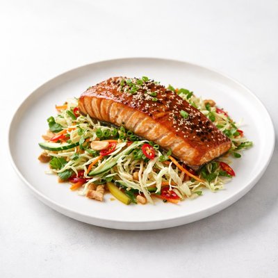 Image of Soy Glazed Salmon with Crunchy Hot and Sour Salad