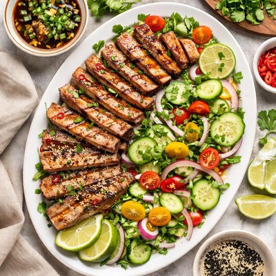 Image of Soy Lime Marinated Grilled Tuna with Cucumber Salad