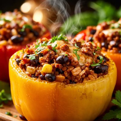 Image of Soyrizo and Rice Stuffed Peppers