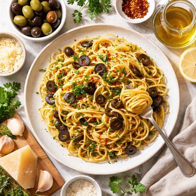 Image of Spaghetti Aglio Burro Ed Olio Con Le Olive
