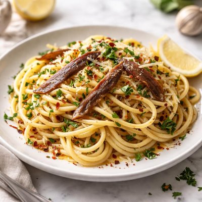 Image of Spaghetti Aioli with Anchovies Garlic Spaghetti Aglio E O