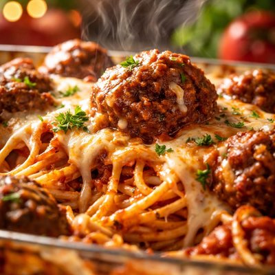Image of Spaghetti and Meatball Casserole