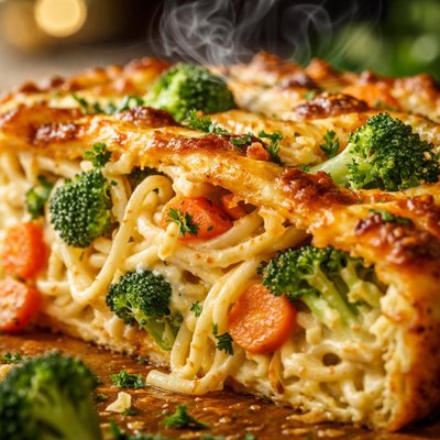 Image of Spaghetti Pie with Broccoli and Carrot