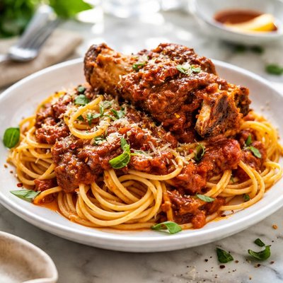 Image of Spaghetti Sauce Made with Pork Neck Bone Italy 1870 1900