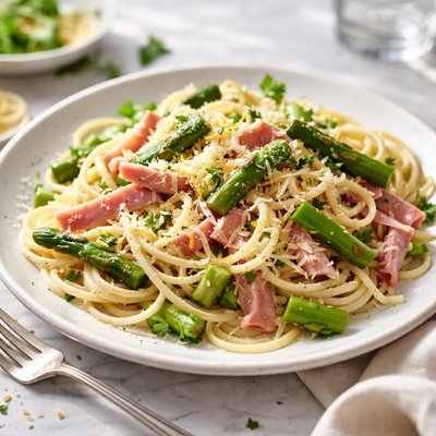 Image of Spaghetti with Asparagus and Ham