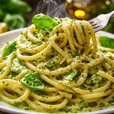 Image of Spaghetti with Basil Cream Sauce