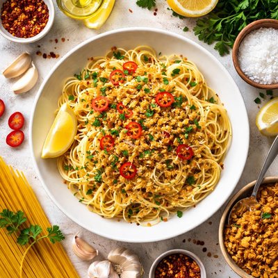 Image of Spaghetti with Chilli and Garlic Crumbs
