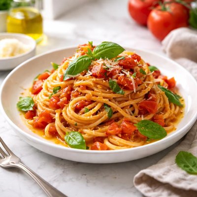 Image of Spaghetti with Fresh Tomato and Basil Sauce