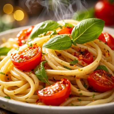 Image of Spaghetti with Fresh Tomatoes and Basil
