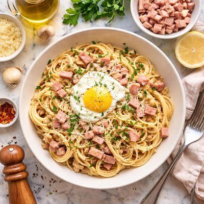Image of Spaghetti with Ham and Eggs