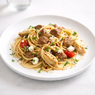 Image of Spaghetti with Lamb Feta Artichokes