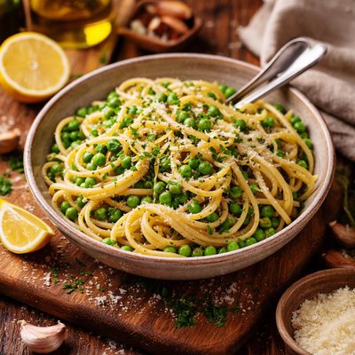 Image of Spaghetti with Lemon Parmesan Peas