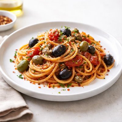 Image of Spaghetti with Olives and Tomato Spaghetti Alla Puttanesca