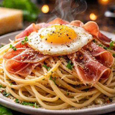 Image of Spaghetti with Prosciutto and Egg