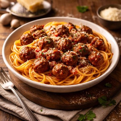 Image of Spaghetti with Small Meatballs
